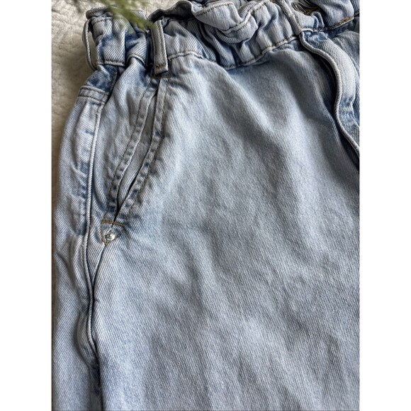 Zara Women's Paper bag Style Cinch Waist Jeans Blue Light Wash High Waisted 4 - Picture 4 of 8